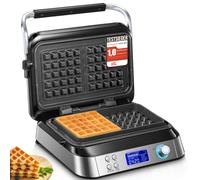 Piastra per Waffle Belga 1600 W, Smart Doppia Waffle pro con Display LED, 5 Programmi Diversi, 7 Temperatura Regolabile, Macchina per Waffle Elettrica Antiaderente (D'argento)