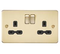 Piastra Piatta 13A 2G Dp Presa Elettrica - IN Ottone Spazzolato con Inserto Nero