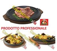 PIASTRA PIATTO GHISA D.21 BASE LEGNO BISTECCHIERA CARNE PESCE VERDURE HORECA TOP