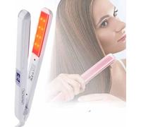 Piastra professionale per capelli a ultrasuoni, piastra a raggi infrarossi con piastra piatta, trattamento alla cheratina per capelli crespi, recupera i capelli danneggiati, display LCD (bianco)