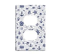 Piastre da parete duplex con ancore e conchiglie nautiche da spiaggia, stelle marine, estate, blu navy, in plastica, dimensioni standard, per prese elettriche per casa, soggiorno, nuovo appartamento