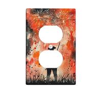 Piastre da parete duplex con fuochi d'artificio e soldato artistico patriottico, in plastica rossa, dimensioni standard, per prese elettriche, per camera da letto, bagno, cucina, ingresso