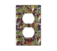 Piastre da parete duplex, coperture decorative per prese elettriche, dimensioni standard 1 banda 11,4 x 7 cm, simpatico pappagallo babbuino leopardo zebra, piastra di copertura in policarbonato