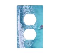 Piastre da parete duplex, coperture decorative per prese elettriche, dimensioni standard, 1 banda 11,4 x 7 cm, onde e barche sulla spiaggia, piastra di copertura in policarbonato termoplastico