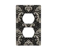 Piastre da parete Duplex, copriprese decorative, dimensioni standard, 1 marcia, 11,4 x 7 cm, elegante piastra di copertura nera damascato, policarbonato, termoplastica