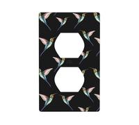 Piastre da parete Duplex, copriprese decorative, dimensioni standard, 1 marcia, 11,4 x 7 cm, stampa colibrì, piastra di copertura per prese da parete nera, policarbonato, termoplastica