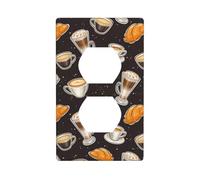 Piastre da parete Duplex per prese decorative, dimensioni standard, 1 marcia, 11,4 x 7 cm, stampa pane e caffè, piastra di copertura nera da parete, policarbonato, termoplastica