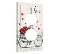 Piastre da parete in termoplastica per interruttore bici romantico, rose rosse e torre Eiffel per decorazione d'amore, piastre da parete termoplastiche, presa duplex singola di dimensioni standard
