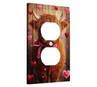 Piastre da parete termoplastiche per interruttore di San Valentino, motivo: mucca delle Highlands, simpatico animale marrone con accenti di cuore per decorazione della casa, piastre da parete