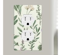 Piastre decorative da parete duplex con foglie e rami di salvia con fiori verdi, copertura decorativa per interruttore della luce, in plastica, decorazione per casa, camera da letto, cucina, 11,4 x