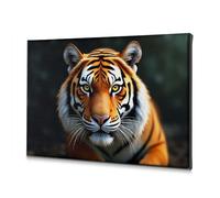 Piastre decorative Una maestosa tigre con sorprendente pelliccia arancione e strisce nere audaci. Tela decorativa da parete (30 x 40 cm)