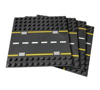 Piastre di base stradali per blocchi di costruzione, Confezione da 4 | Espandi la tua città building block con 2 piastre stradali diritte e 2 curve per infinite possibilità di layout