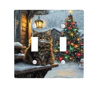 Piastre di copertura dell'interruttore a forma di gatto invernale, scena innevata con albero di Natale, decorazione da parete per le vacanze per la casa, dimensioni standard doppio a dondolo