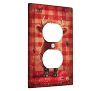 Piastre di copertura dell'interruttore della luce della mucca dell'altopiano di San Valentino, accenti della parete del bestiame sveglio rosso, piastre di parete termoplastiche, presa singola duplex