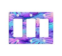 Piastre di copertura per interruttore della luce a forma di foglia tropicale, foglie di Monstera viola per decorazione da parete, piastre da parete in materiale termoplastico, dimensioni standard 3