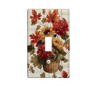 Piastre di copertura per interruttore della luce autunnale floreale, design rustico con girasoli rossi e foglie, piastre da parete in materiale termoplastico, dimensioni standard a levetta singola
