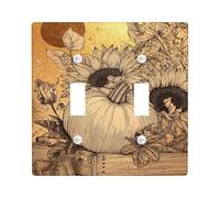 Piastre di copertura per interruttore della luce autunnale floreale, girasoli e zucche dorate, piastre da parete in materiale termoplastico, doppia levetta di dimensioni standard