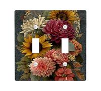 Piastre di copertura per interruttore della luce autunnale floreale, girasoli gialli caldi e fiori bordeaux, piastre da parete in termoplastica, doppia levetta di dimensioni standard