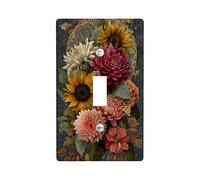 Piastre di copertura per interruttore della luce autunnale floreale, girasoli gialli caldi e fiori bordeaux, piastre da parete in materiale termoplastico, interruttore singolo di dimensioni standard