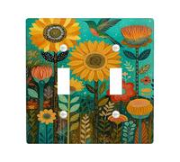 Piastre di copertura per interruttore della luce autunnale floreale, girasoli turchesi per decorazioni domestiche, piastre da parete in materiale termoplastico, dimensioni standard doppia levetta