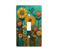 Piastre di copertura per interruttore della luce autunnale floreale, girasoli turchesi per decorazioni domestiche, piastre da parete in materiale termoplastico, dimensioni standard singolo a levetta