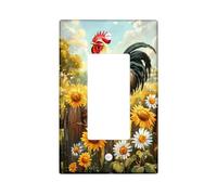 Piastre di copertura per interruttore della luce con gallo e girasoli, decorazione rustica rustica per accenti di fattoria, piastre da parete in materiale termoplastico, dimensioni standard