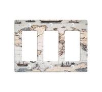 Piastre di copertura per interruttore della luce con mappa nautica vintage, design antico oceano per decorazione domestica, piastre da parete in materiale termoplastico, dimensioni standard 3 gang