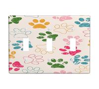 Piastre di copertura per interruttore della luce con stampa di zampe, tracce di animali multicolore per gli amanti degli animali, piastre da parete in termoplastica, dimensioni standard tripla levetta