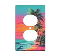 Piastre di copertura per interruttore della luce con tramonto tropicale, scena vibrante spiaggia pesca e arancione per decorazione domestica, piastre da parete in materiale termoplastico, presa