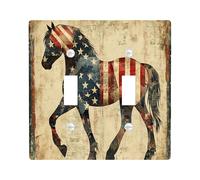 Piastre di copertura per interruttore della luce del cavallo patriottico, bandiera americana vintage per accenti da parete, piastre da parete in termoplastica moderna, dimensioni standard, doppia