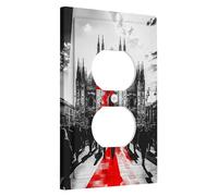 Piastre di copertura per interruttore della luce della cattedrale gotica, design urbano rosso e grigio per decorazione da parete, piastre da parete in materiale termoplastico, presa singola duplex di