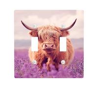 Piastre di copertura per interruttore della luce della mucca delle Highland, animali da fattoria viola tenue per decorazione da parete, piastre da parete in materiale termoplastico, dimensioni