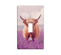 Piastre di copertura per interruttore della luce della mucca delle Highland, animali da fattoria viola tenue per decorazione da parete, piastre da parete in materiale termoplastico, dimensioni