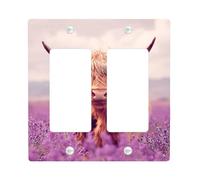 Piastre di copertura per interruttore della luce della mucca delle Highland, animali da fattoria viola tenue per decorazione da parete, piastre da parete in materiale termoplastico, dimensioni