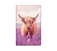 Piastre di copertura per interruttore della luce della mucca delle Highland, animali da fattoria viola tenue per decorazione da parete, piatti da parete in materiale termoplastico, piastra di