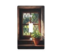 Piastre di copertura per interruttore della luce della scena della finestra, piante in vaso verde terroso per decorazioni domestiche, piastre da parete in materiale termoplastico, dimensioni standard
