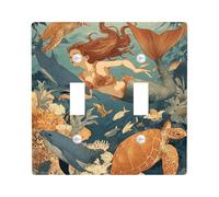Piastre di copertura per interruttore della luce della sirena dell'oceano, coperture per uscite, decorazione rustica subacquea di vita marina, accenti di tartaruga marina e corallo, piastre da parete