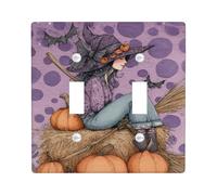 Piastre di copertura per interruttore della luce della strega di Halloween, coperture per uscite, pipistrelli e zucche viola per decorazione autunnale, piastre da parete in materiale termoplastico