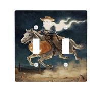 Piastre di copertura per interruttore della luce di Halloween Cowboy, tema notte spettrale per decorazione da parete, piastre da parete in materiale termoplastico, dimensioni standard doppia levetta