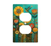 Piastre di copertura per interruttore della luce floreale autunnale, girasoli turchesi per decorazioni domestiche, piastre da parete termoplastiche, presa singola duplex di dimensioni standard