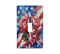 Piastre di copertura per interruttore della luce floreale patriottica/coperture di uscita, rose rosse bianche blu accenti da parete per decorazioni natalizie, piastre da parete in materiale