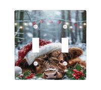 Piastre di copertura per interruttore della luce invernale della mucca, coperture delle prese, bestiame marrone festivo nella neve, piastre da parete in materiale termoplastico, dimensioni standard