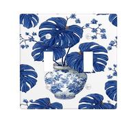 Piastre di copertura per interruttore della luce tropicale, foglie di Monstera blu per decorazione domestica, piastre da parete in materiale termoplastico, dimensioni standard doppia levetta