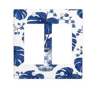Piastre di copertura per interruttore della luce tropicale, foglie di Monstera blu per decorazione domestica, piastre da parete in materiale termoplastico, dimensioni standard doppio bilanciere