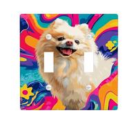 Piastre di copertura per interruttore della luce vibrante Pomerania, arte canina colorata per decorazioni domestiche, piastre da parete in materiale termoplastico, dimensioni standard doppia levetta