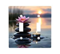 Piastre di copertura per interruttore della luce Zen Spa, calma al tramonto con fiore di ninfea, ideale per rilassare l'arredamento del bagno, termoplastica, dimensioni standard, doppia levetta