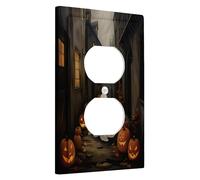 Piastre di copertura per interruttore di Halloween, strada spaventosa e lanterne per decorazione autunnale, piastre da parete, presa duplex singola di dimensioni standard
