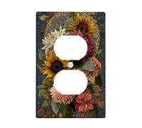 Piastre di copertura per interruttore luce floreale autunnale, girasoli gialli caldi e fiori bordeaux, piastre da parete termoplastiche, presa singola duplex di dimensioni standard