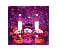 Piastre di copertura per interruttore luce pupazzo di neve invernale, scena innevata viola con personaggi natalizi, piastre da parete in materiale termoplastico, dimensioni standard, doppia levetta