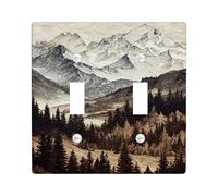 Piastre di copertura per interruttori della luce con paesaggio di montagna, toni terrosi per gli amanti della natura, stile rustico per la decorazione domestica, dimensioni standard doppia levetta